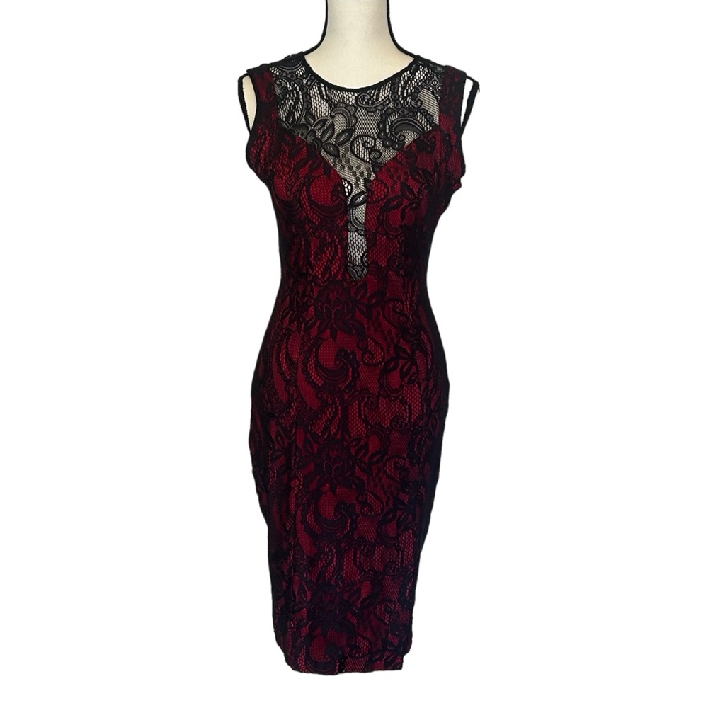 The Jersey Company London- Red and Black Lace Bodycon Dress